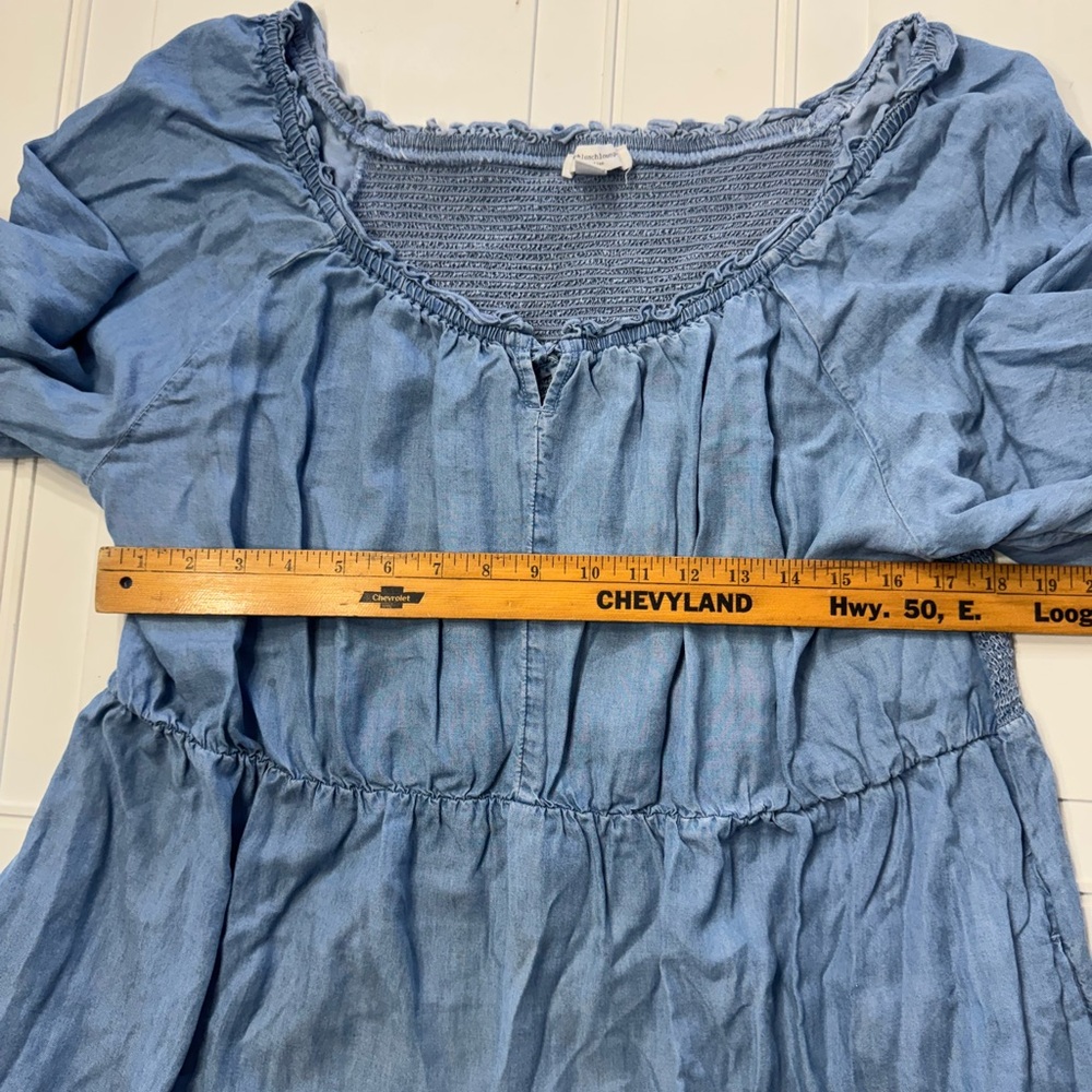 BeachLunchLounge Off The Shoulder Chambray Long Sleeve Blue Ruffle Dress Sz XXL - Picture 6 of 7